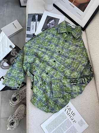 Жіноча стильна сорочка оверсайз у клітинку турецька фланель Зелений Одеса