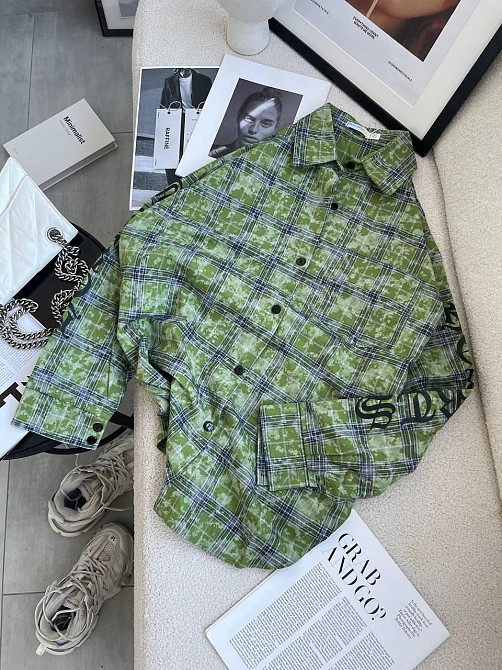 Женская стильная оверсайз рубашка в клетку турецкая фланель Зеленый Одесса - изображение 1