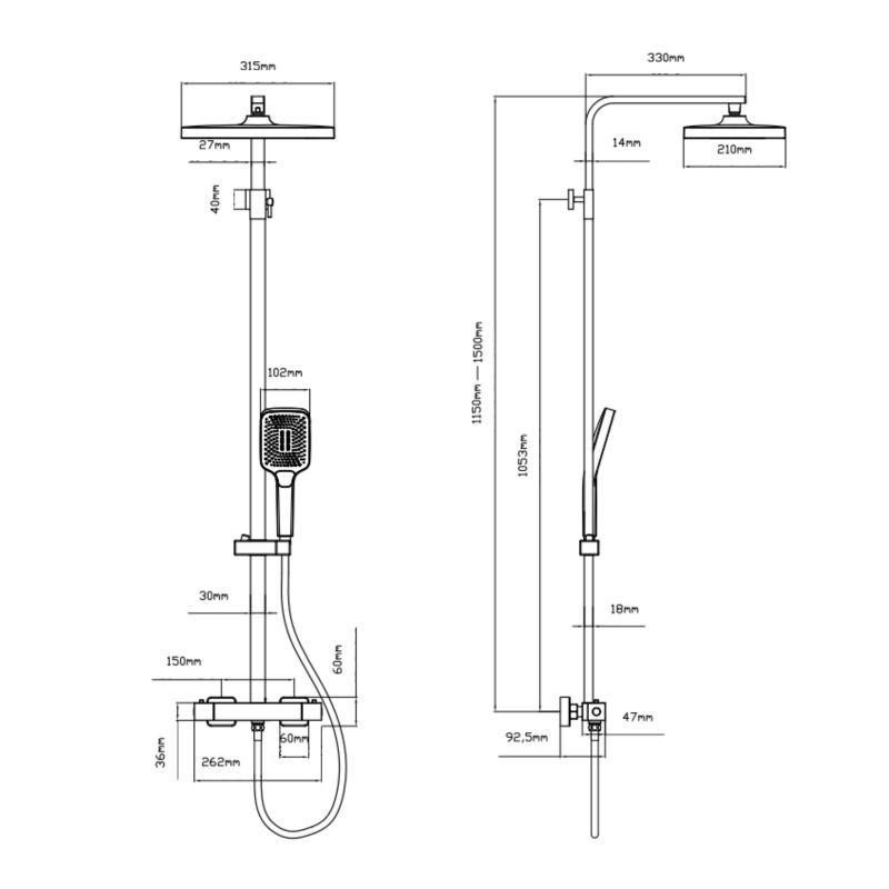 Душова система з латуні Qtap Sloup термостатична на два споживачі QTSL57103KNC Chrome Харків - фото 2