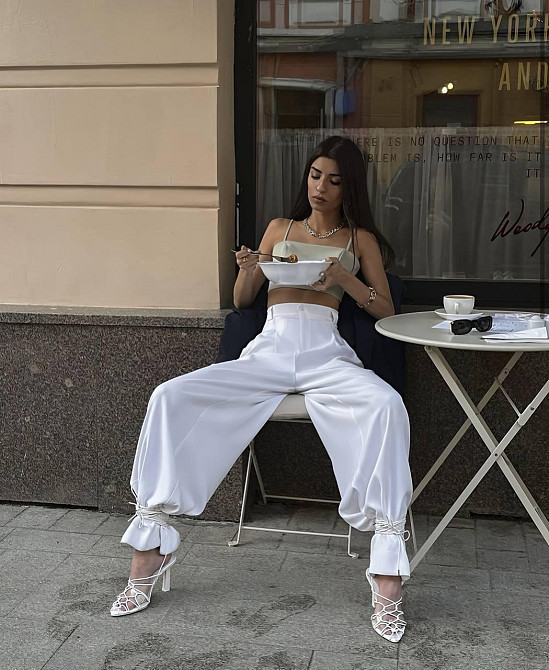 Женские базовые брюки палаццо костюмка 46/48, Белый Одесса - изображение 2