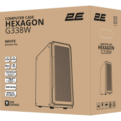 Корпус 2E Gaming Hexagon G338W, без БЖ, 2xUSB 3.0, 1xUSB Type-C, 1x120mm, 3x120mm ARGB, TG Side Panel, AT (2E-G338W) Вінниця - фото 7