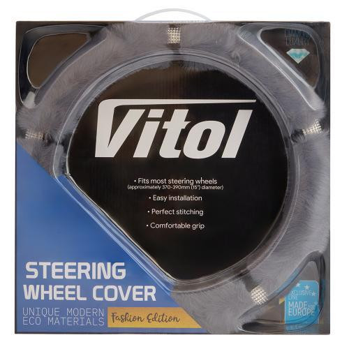 Автомобільний чохол на кермо VLOD-24FA6 сірий з мехом Харків - фото 10