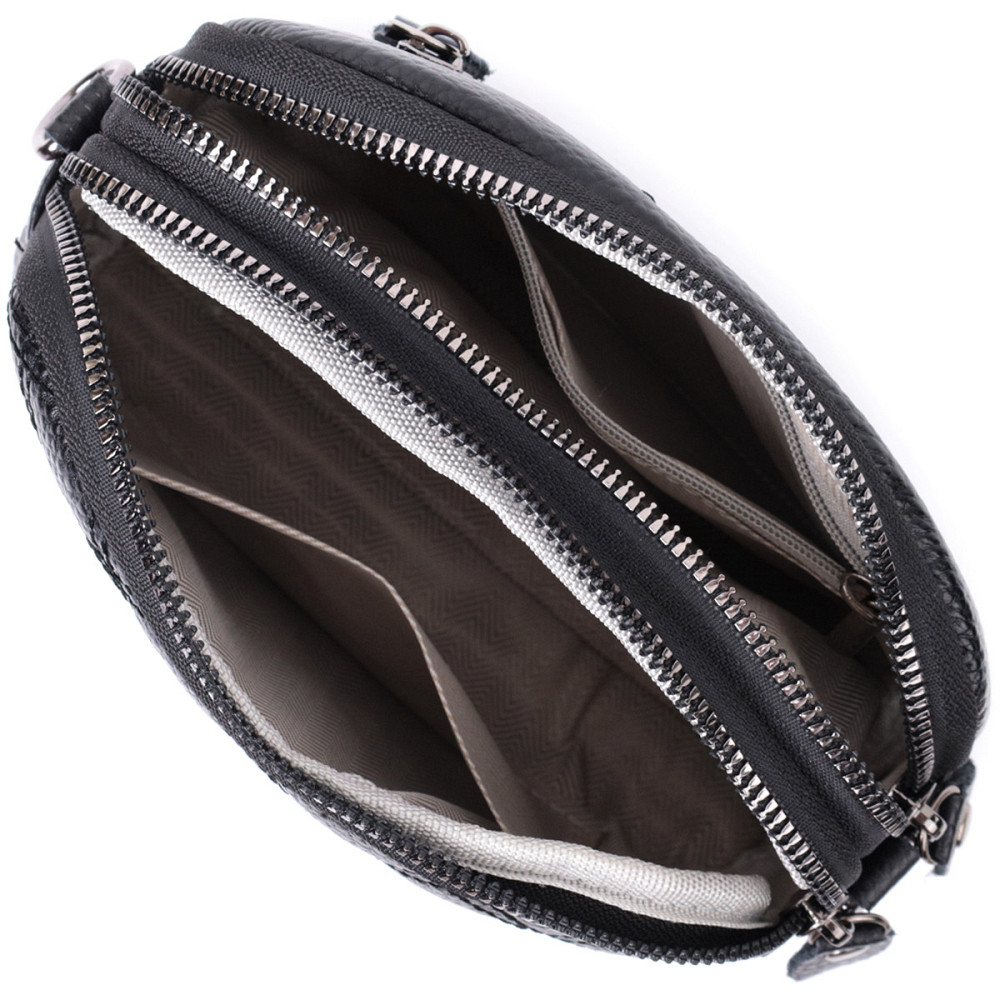 Жіноча сумка прошита ромбами на лицьовій стороні з натуральної шкіри Vintage 22807 Чорний Київ - фото 8