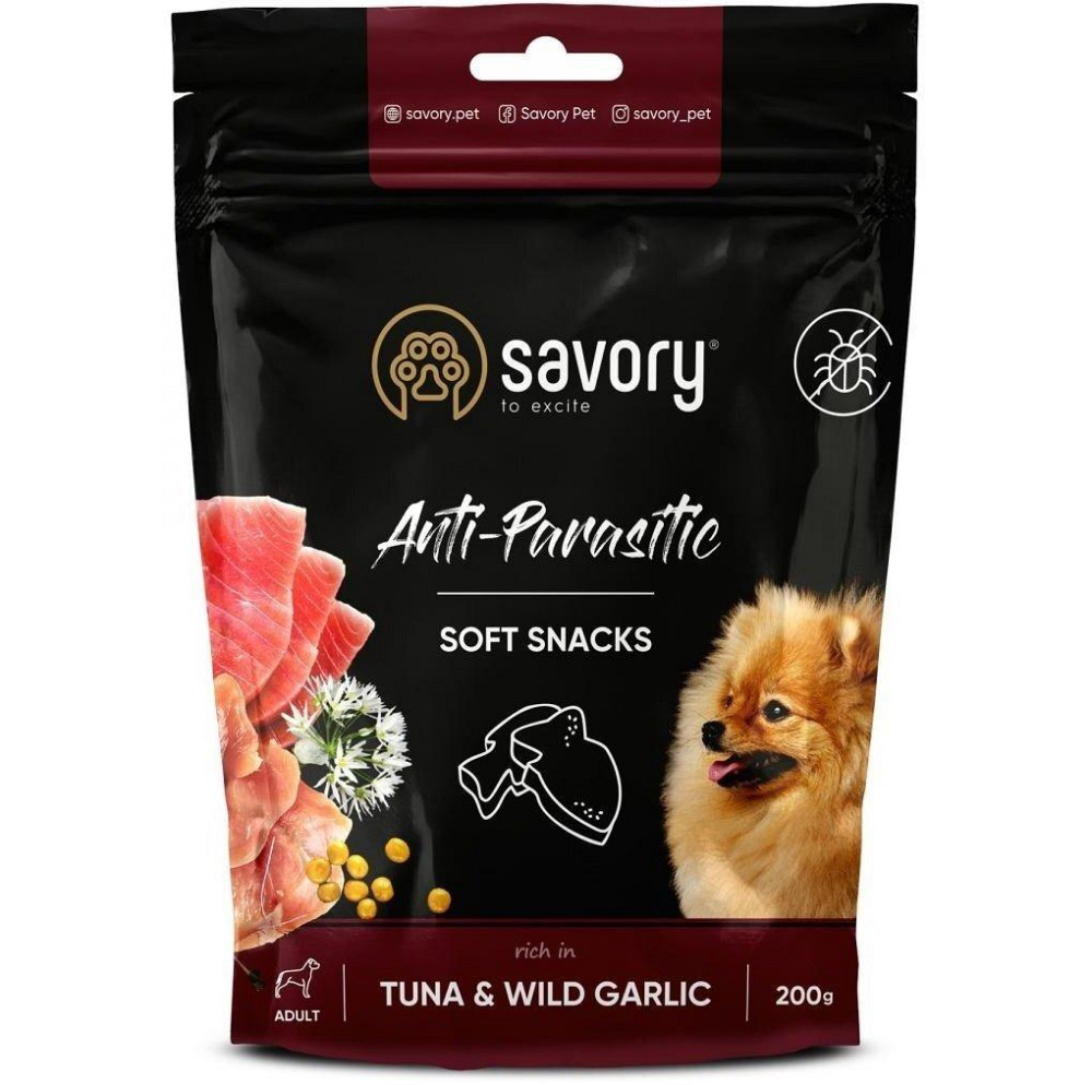 Мягкое лакомство для собак Сейвори Savory с антипаразитарным эффектом с тунец и диким чесноком 200 г Винница - изображение 1