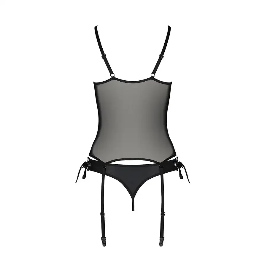 Корсет зі шнурівкою Passion NESSY CORSET S/M black, стрінги з відкритим доступом, пажі для панчіх Львов - изображение 4