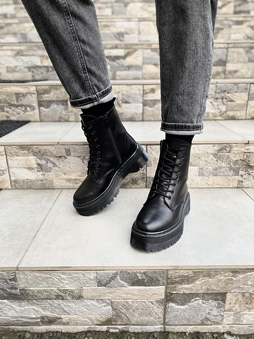 Черевики жіночі RONE Док-5 чорні натуральна шкіра зима висота 13см (4254) Коломия - фото 7