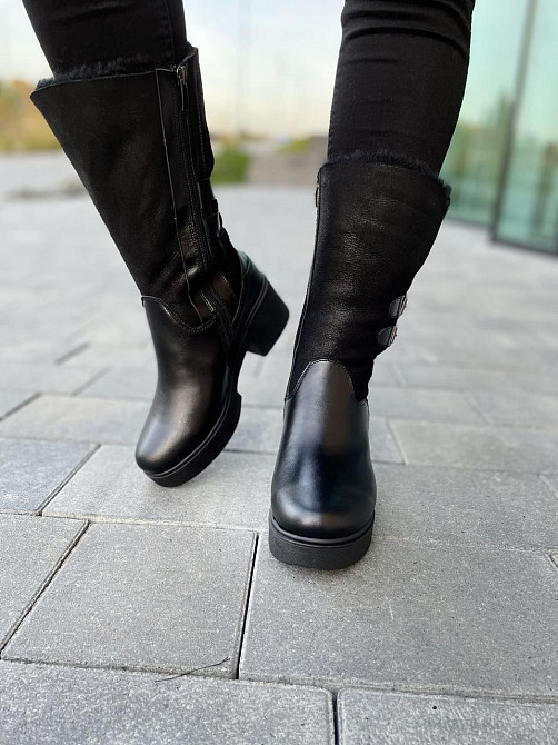 Чоботи жіночі на підборах чорні зимові теплі, на хутрі 3217 з натуральної шкіри р. 37-39 2782 Коломия - фото 7