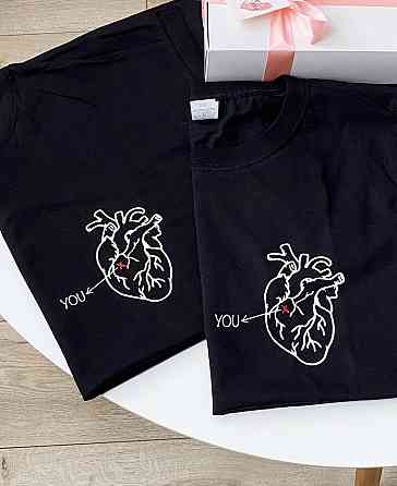 Парні футболки з серцем Білий Синій, L, XL Чернівці