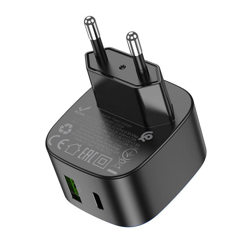Мережевий зарядний пристрій HOCO CS32A Rise PD20W+QC3.0 charger Black Київ - фото 7