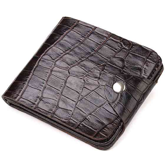 Практичное портмоне для мужчин в два сложения из натуральной фактурной кожи с тиснением под крокодила Коричневое (CANPELLINI) Киев