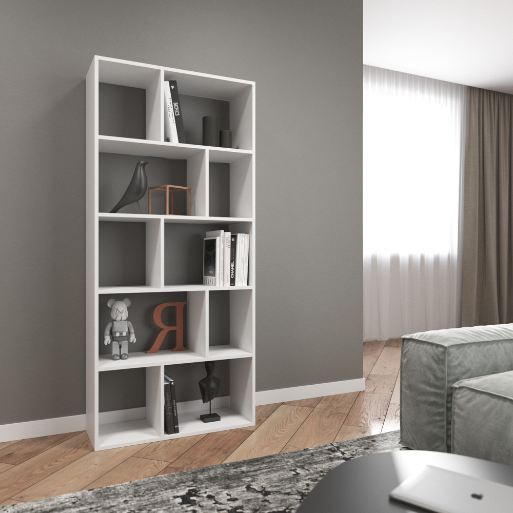 Стелаж VAYS D-1 Білий, книжкова полиця на 10 комірок, ЛДСП, 80×30×178 см – для дому, вітальні, офісу Львів - фото 1