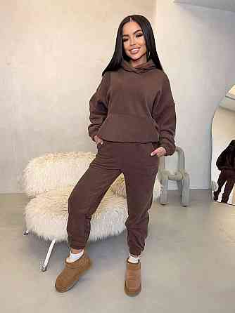 Женский теплый прогулочный костюм двойка: худи и штаны двусторонний флис Шоколадный, 46/48 Одесса