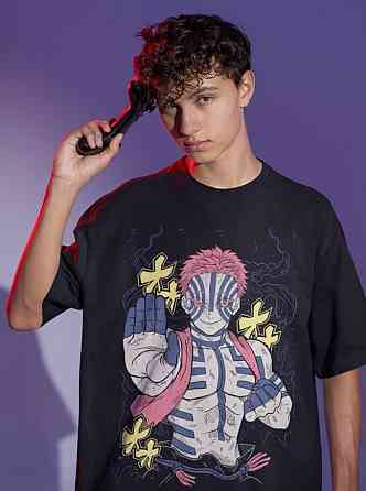 Футболка для хлопчика з аніме принтом Флкл Харуко Фоолй Коолй оверсайз (зріст від 165 до 180) Чорний AnimeJ0971m Дніпро