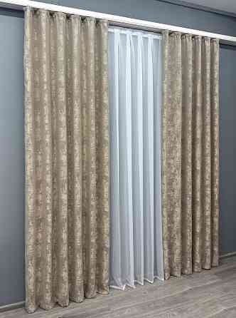 Комплект готових штор VR-Textil Жакард Sultan YL № 1208ш Бжево-сірий 100х270 см 2 шт (31-537) Київ
