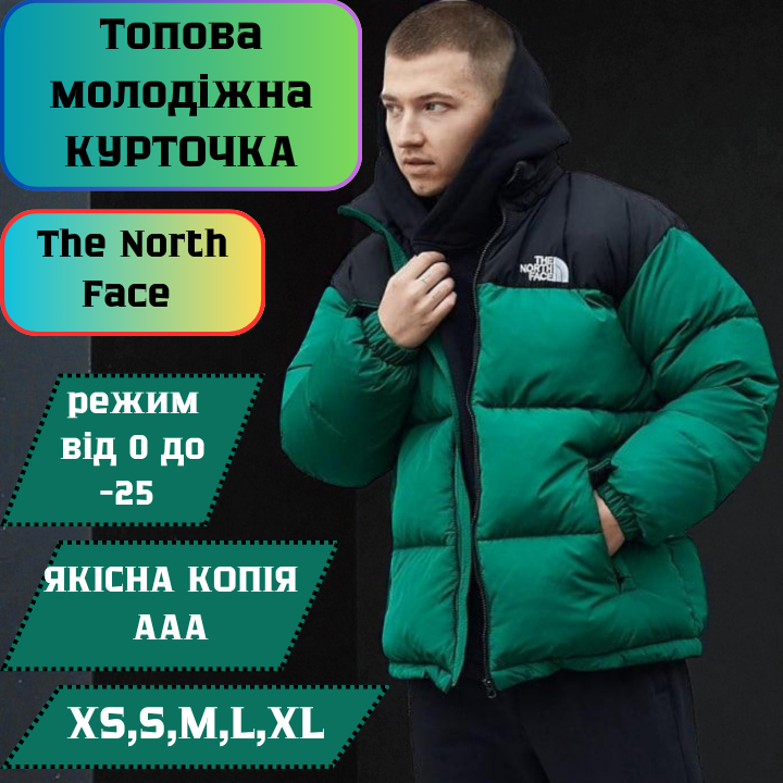 Зимняя мужская зеленая куртка the north face, пуховик зе норт фейс водонепроницаемый теплая куртка TNF L Львов - изображение 1
