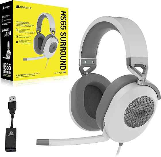 Гарнитура игровая CORSAIR HS65 SURROUND проводная белая объемный звук 7.1 для ПК PS5 Mac Xbox CA-901 Киев
