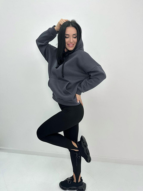 Жіночий теплий худі з капюшоном "Basic" Турція оптом | Норма і батал Графіт, 46-48 Київ - фото 2