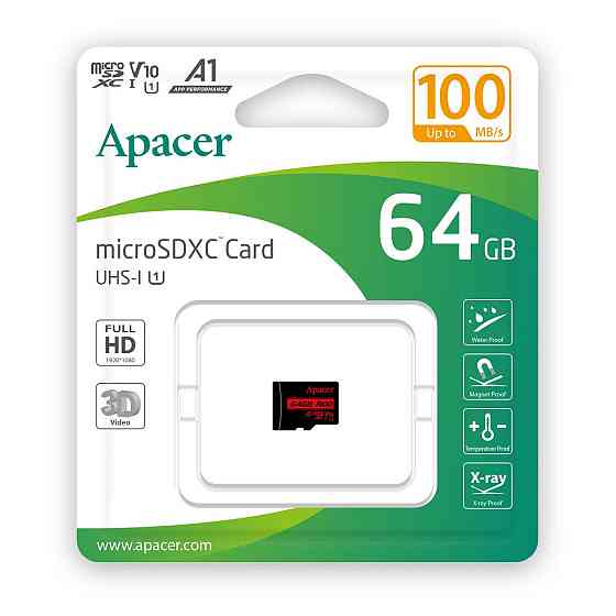 Карта пам'яті MicroSDXC Apacer 64Gb class 10 V10 A1 R100MB / s AP64GMCSX10UB-RA Одеса