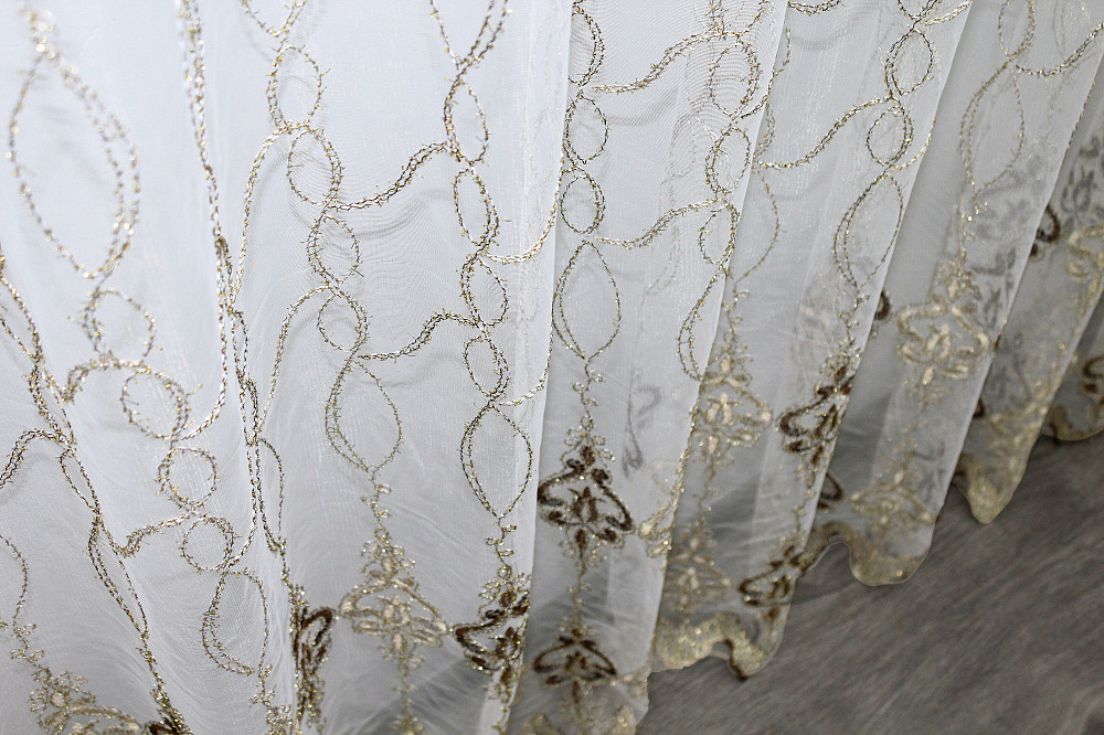 Тюль VR-Textil 1193т Kort ADOR Фатин с люрексовой нитью Золотистый с коричневым 300х270 см (40-972) Киев - изображение 6