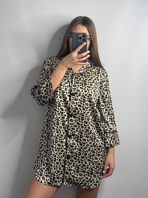 Женская ночная рубашка удлиненная шелковая Леопард 5 S Харьков - изображение 2