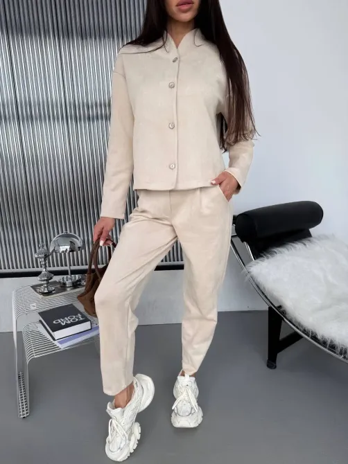 Жіночий костюм із замшу на дайвінгу чорний та світлий беж Одеса - фото 14