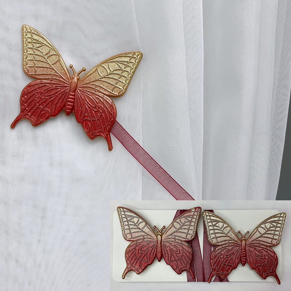 Магніти для штор і гардин Метелик набір 2 шт Бордовий із золотистим (81-158) Київ - фото 1