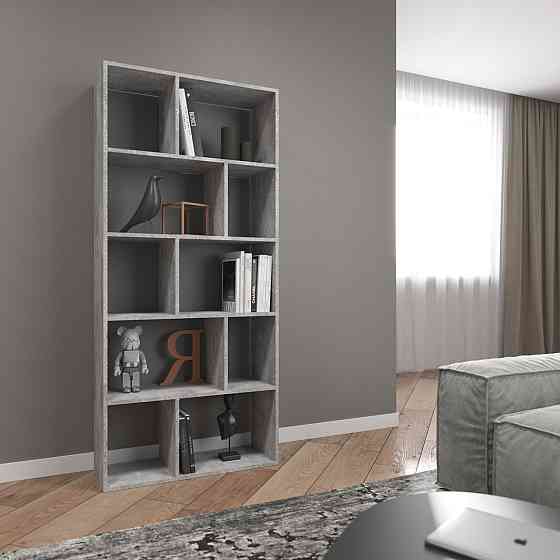 Стеллаж VAYS D-1 Бетон, книжная полка на 10 ячеек, ЛДСП, 80×30×178 см – для дома, гостиной, офиса Львов