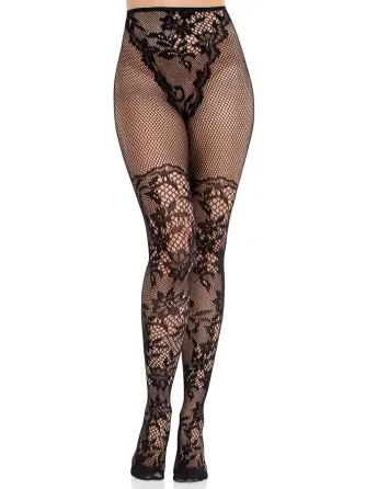 Колготки Leg Avenue Dahlia Lace Tights with Net Thigh Detail One Size Львів