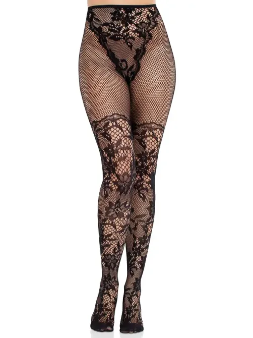 Колготки Leg Avenue Dahlia Lace Tights with Net Thigh Detail One Size Львів - фото 4