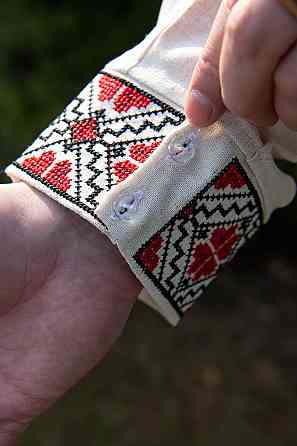 Вишиванка чоловіча лляна, довгий рукав, натуральна, (льон) топ Київ