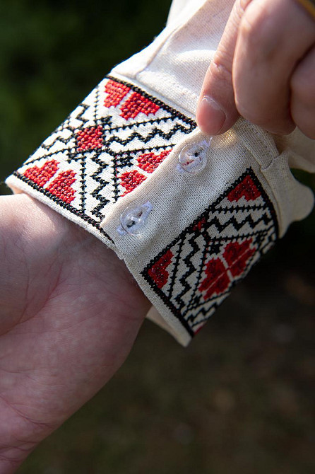 Вышиванка  мужская льняная, длинный рукав, натуральная,( лен ) топ Киев - изображение 4