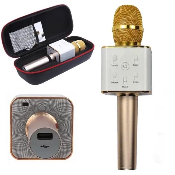 Бездротовий караоке-мікрофон Q-7 Wireless GOLD з Bluetooth, підсвічуванням, функцією запису та зміною голосу Одеса