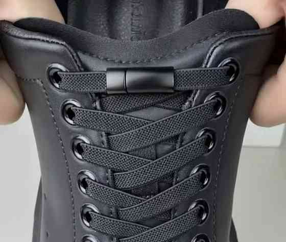 Еластичні шнурки без зав'язок з магнітними застібками в один колір 5 мм Чорний Сміла