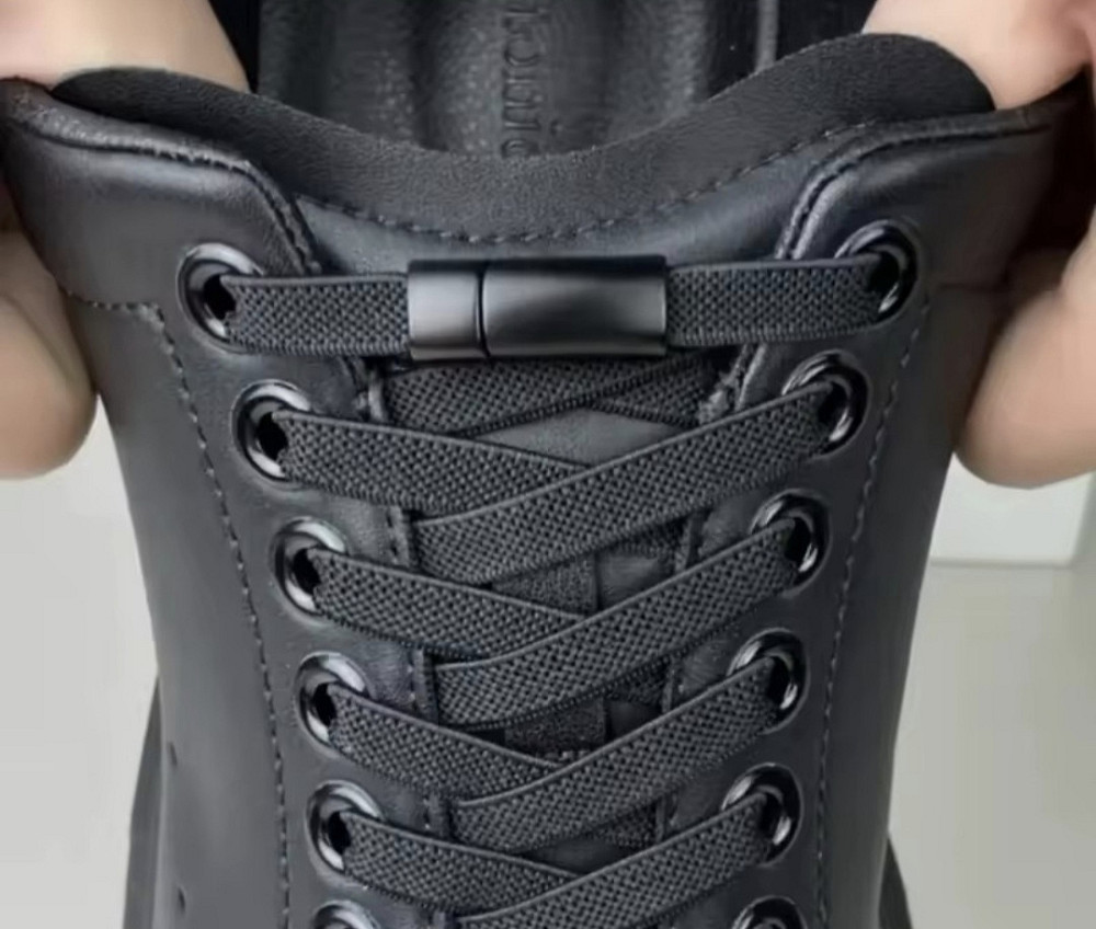 Еластичні шнурки без зав'язок з магнітними застібками в один колір 5 мм Чорний Сміла - фото 4