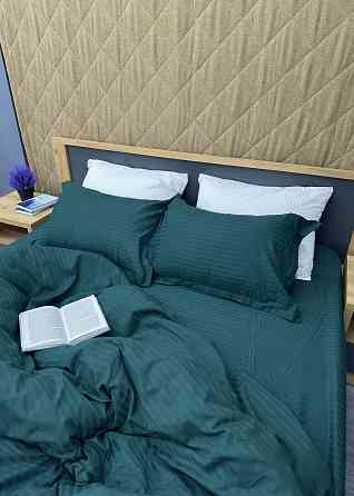 Комплект постельного белья Страйп-сатин Двуспальный 180х220 с простыней на резинке Мурена (88-165) Киев