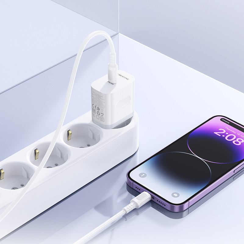 Мережевий зарядний пристрій BOROFONE BA99A Breeze single port PD20W charger White Киев - изображение 2