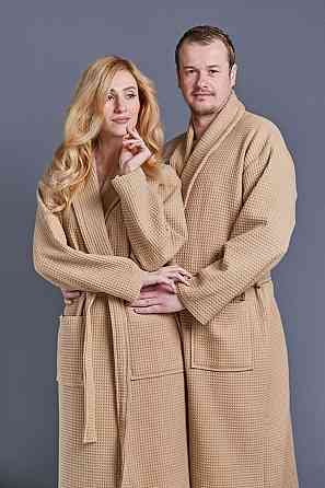 Чоловічий вафельний халат Ideal Textile довгий бежевий (56860609) Чернівці