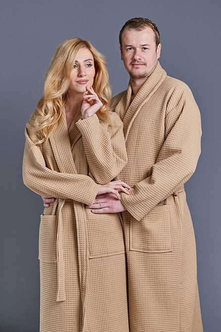 Мужской вафельный халат Ideal Textile длинный бежевый (56860609) Черновцы - изображение 6
