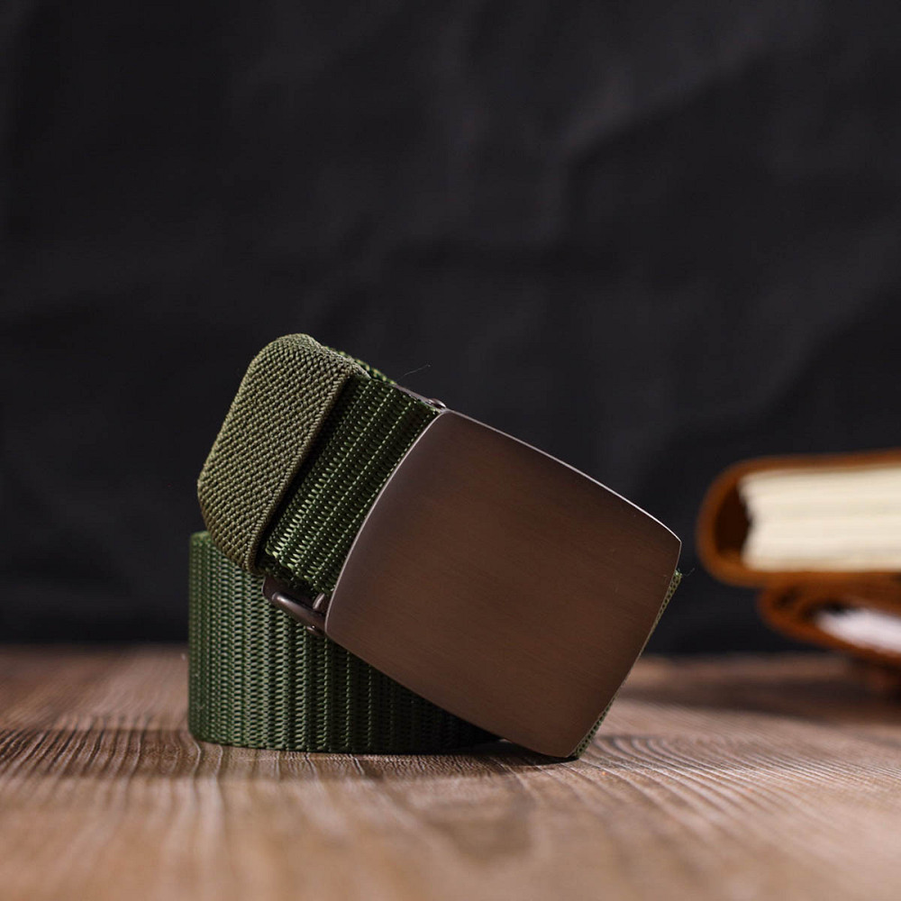 Міцний чоловічий ремінь з металевою пряжкою з текстилю 20595 Vintage Зелений Київ - фото 2