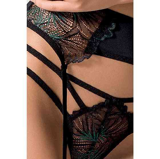 Комплект белья Passion Exclusive FLORIS SET XXL/XXXL, black, лиф, трусики, пояс для чулок Sex Aura Киев