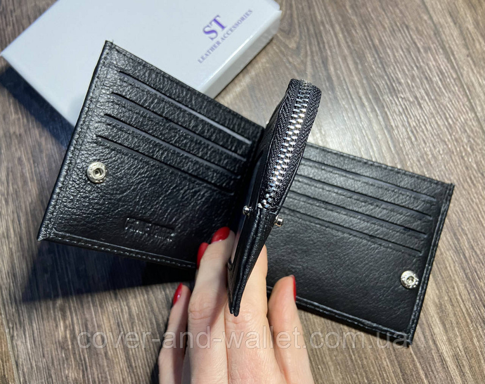 Небольшой мужской кожаный кошелёк для купюр карточек и монет SТ 154 Киев - изображение 2