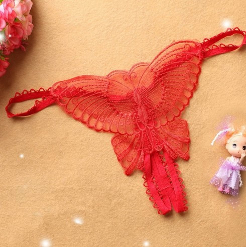 Трусики з розрізом та метеликом червоного кольору - розмір універсальний, (на резинці, тянуться) Київ - фото 3