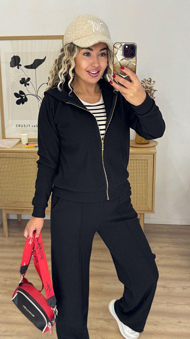 Женский теплый прогулочный костюм двойка: кофта и штаны вязка на трикотажной основе Черный, 50/52 Одесса - изображение 8