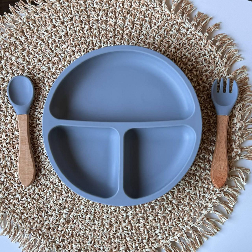 Набор детской силиконовой посуды 9 предметов на присосках Цвет серый пакунок малюка Киев - изображение 4