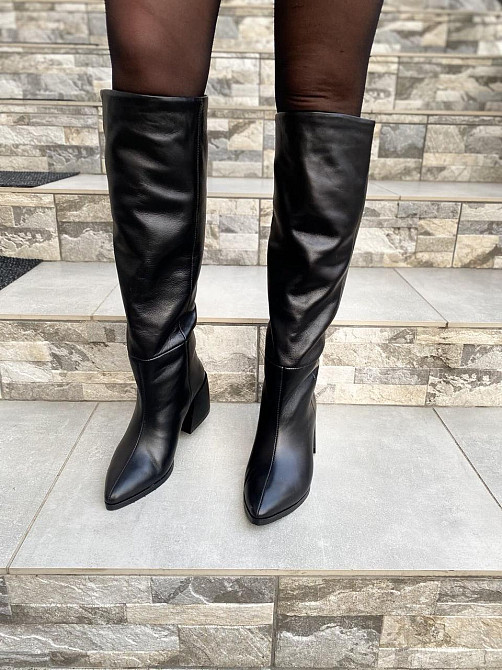 Чоботи жіночі TWO STEPS чорні натуральна шкіра зима каблук 7см висота 42см обхват 38-39см (4292 Коломия - фото 7