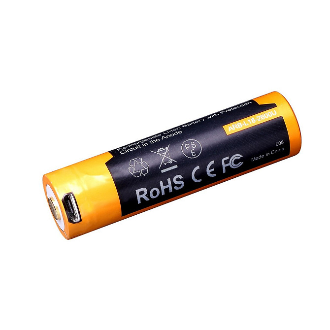 Акумулятор 18650 Fenix ​​2600 mAh із micro-usb зарядкою (Чорно-жовтий) Вінниця - фото 7