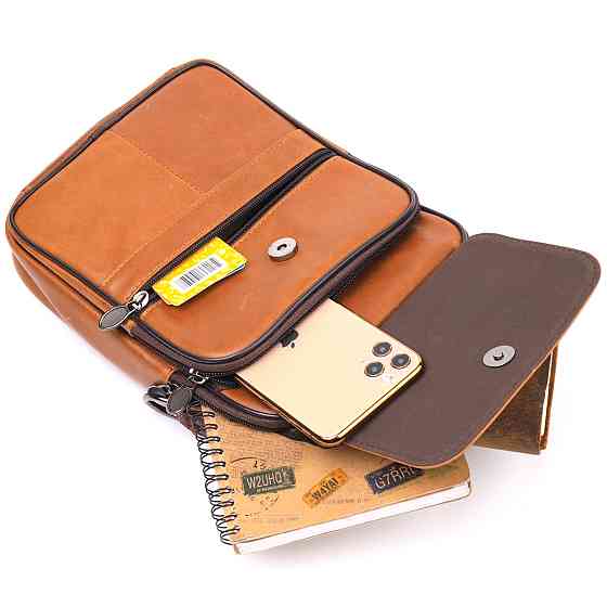 Удобная мужская сумка с ручкой кожаная Рыжая (Vintage) Киев