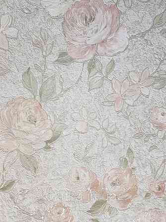 Шовілові на флізеліні Grandeco Anastasia метрові квіти троянди структурні червоні кремові на бежевому Київ