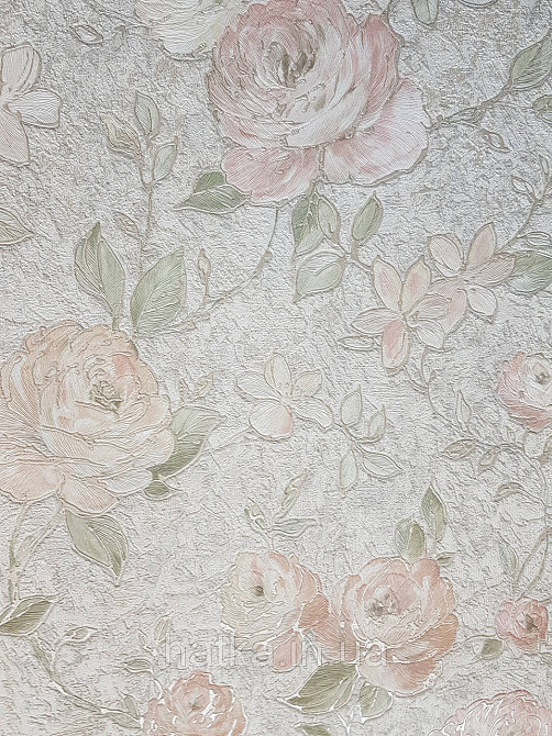 Шовілові на флізеліні Grandeco Anastasia метрові квіти троянди структурні червоні кремові на бежевому Київ - фото 5