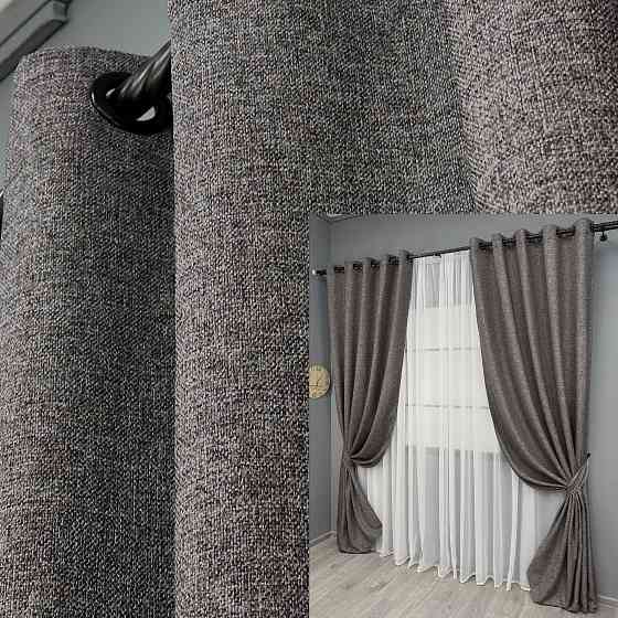 Комплект штор на люверсах VR-Textil Льон ELEMENTA № 1868ш Сірий 150х270см 2 шт (37-0272) Київ